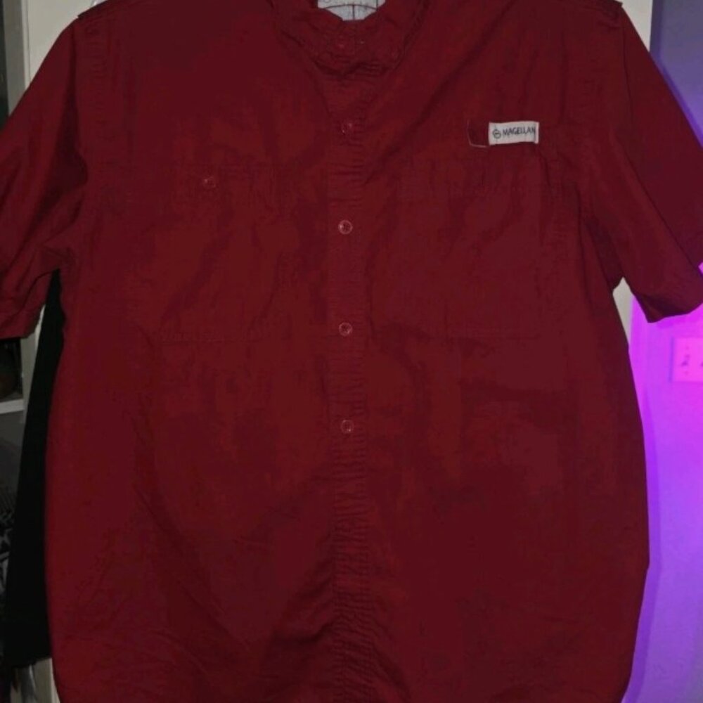 Magellan Outdoors Fish Gear Men's Casual Red Plaid Shirt Size Large